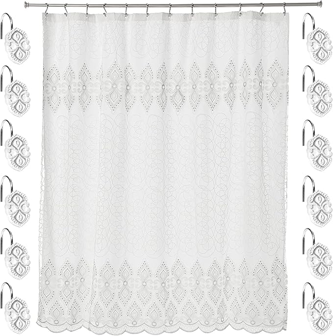 Zahari Home Monaco Bathroom Shower Curtain Set - 13pc Classic Luxury Contemporary Design with 12 Hooks