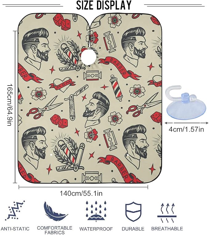 visesunny Professional Barber Cape Polyester Hair Cutting Salon Cape Apron Anti-Static Beard Bib Grooming Apron