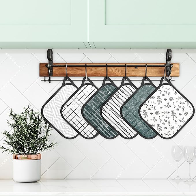 6 Pack Pot Holders 100% Cotton Heat Resistant Potholder, Machine Washable Pot Holder, Hot Pads, Table Pads for Cooking Baking (G)