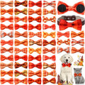 Hillban 50 Pcs Fall Thanksgiving Dog Collar Bow Ties Plaid Gingham Dogs Collar Accessories Bow Ties Attachment with Elastic Bands Detachable Charms for Pet Costume Photo Props Accessories Pet Shops