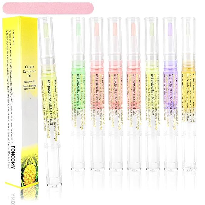 Cuticle Oil Pens - 8 PCS Revitalizing Oil Pen with Soft Brush for Nail Care, Cuticle Softener to Prevent Dry and Cracked Nails with Nail File, Mixed Scents