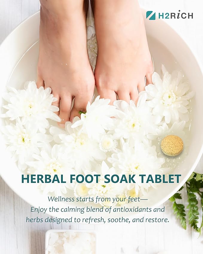 Hydrogen Foot Soak Effervescent Tablets 2 Pieces | Ginger & Mugwort Herb Foot Bath, Relaxing Spa Pedicure Care | Improves Circulation, Soothes Tired Feet, Softens Calluses, Controls Odor