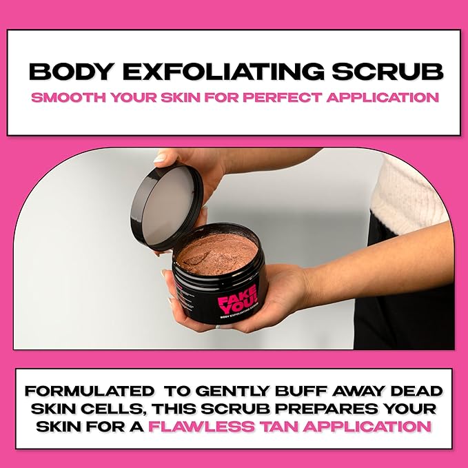 Fake You! Exfoliating Body Scrub – Revitalising Skin Exfoliator for Silky Smooth Skin – Preps for Tanning and Hydration – Body Scrub Exfoliator for Women and Men – 200ml
