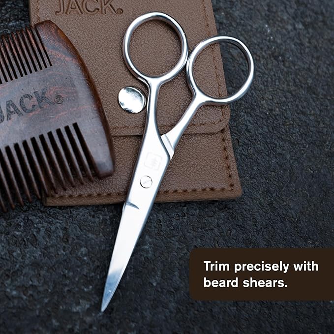 Every Man Jack Beard Grooming Tool Gift Set for Men – Includes Dual-Tooth Comb, Beard Brush, Stainless Steel Shears & Mini Comb – Travel Friendly & Perfect for Daily Maintenance