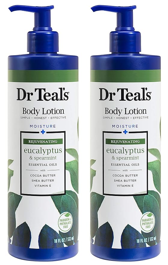 Dr Teal's Body Lotion - Moisture Plus - Rejuvenating Eucalyptus & Spearmint Essential Oils, 18 Fl Oz 2-Pack (36 Fl Oz)