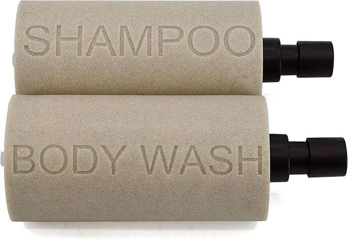 Resin 2 Pack Shampoo, Conditioner or Body Wash Dispenser Set, Luxurious Refillable Pump Bottles with Matte Pump Top and Embossed Text, Durable Design for Bathroom and Shower