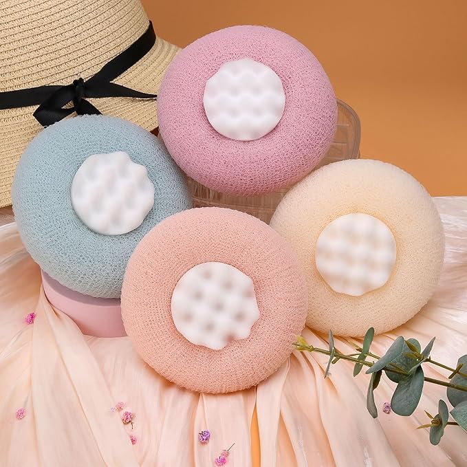 2Pcs Upgrade 2-in-1 Sunflower Bath Ball,Super Soft Sunflower Suction Cup Bath Ball，Bath Loofah with Suction Cup, Exfoliating Bath Sponges for Shower Women Men(Beige+Purple)
