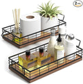 Acacia Toilet Paper Basket 2PCS 13 Inch Bathroom Tank Tray Basket Top of Toilet Storage Toiletries Organizer for Bathroom, Living Room and Kitchen (Acacia & Black)