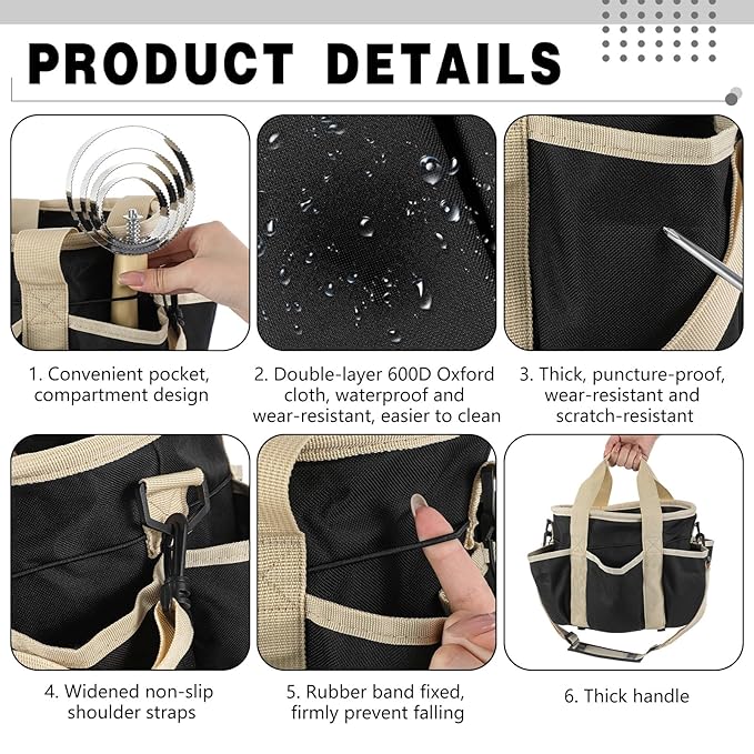 Abbylike Grooming Tote Bag for Horses and Dogs Organize Tack Tools Equestrian Grooming Kit Care Portable with Multiple Pockets for Supplies (Stylish,10.63 x 10.63 x 9.45 Inch,Khaki and Black)