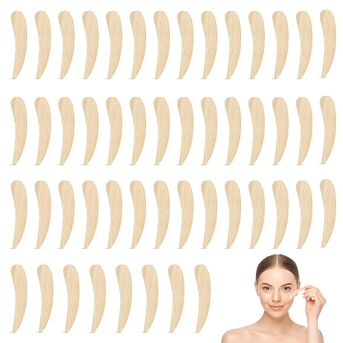 Bamboo 50-pack Cosmetic Facial Makeup Spoon Spatula Mini Makeup Spatula, Biodegradable Compostable Cosmetic Cream Spatulas Spoon, Skincare Scoop Applicator Facial Massage Beauty BPA FREE (Standard)