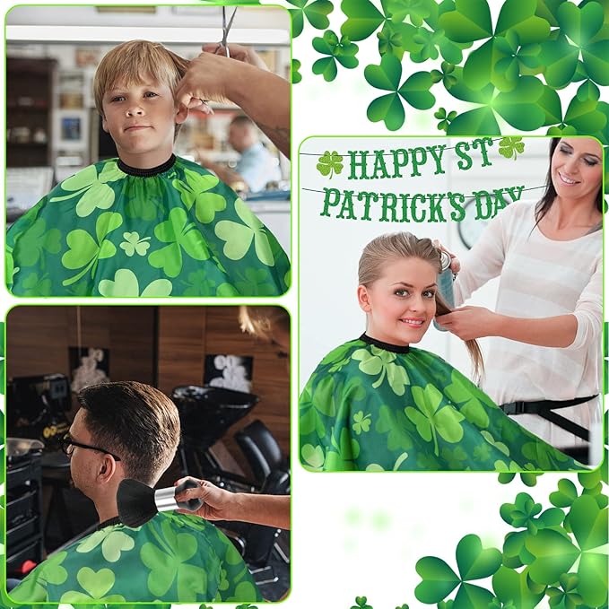 FEBSNOW Professional Barber Cape Independence St. Patrick's Day Salon Green Hair Cutting Cape with Adjustable neckline and Neck Duster Brush Barber Shop Supplies 46.8 × 56 Inch (clover pattern)