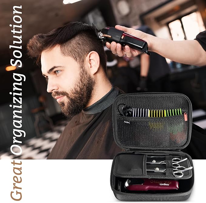 ProCase Hard Travel Case for Hair Clippers, Hair Cutting Barber Supplies Holder, Trimmer Organizer Storage Bag for Hatteker/Oneisal/Wahl 5Star/Andis Men Razor Guard Grooming Kits -Small & Black