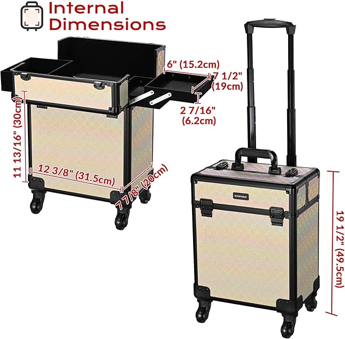 BYOOTIQUE Rolling Cosmetic Case 3-Piece Nail Tech Storage Cart on Wheels Hairdressing Brush Bags for Makeup Artist Salon Barbershop Hairstylist,Grace ForgetMeNot
