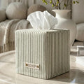 Stylish Tissue Box Cover - This Sage Striped Linen Holder Instantly Covers Your Square Tissue Boxes - The Perfect Cube Cover for Your Bathroom and Home