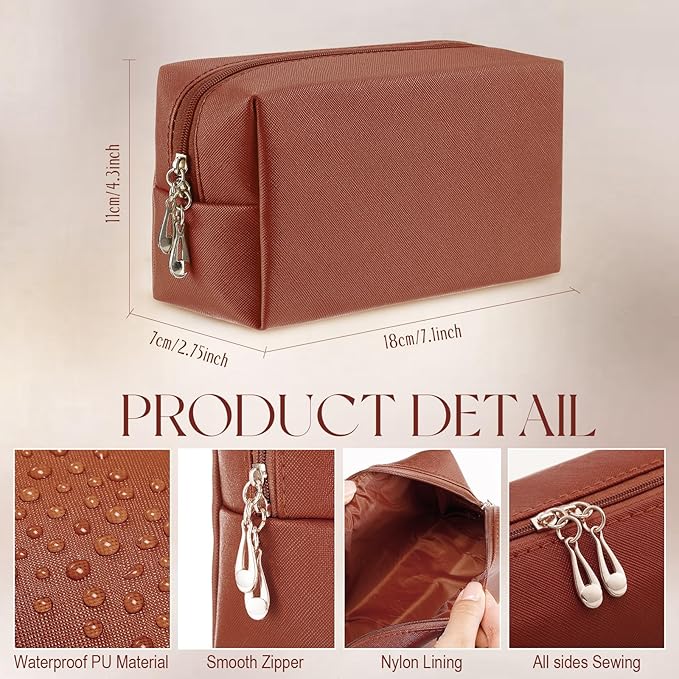 Kigeli 15 Pcs Aesthetic Makeup Bags PU Leather Cosmetic Pouches Waterproof Plain Toiletry Bags Makeup Pouches Bulk for Women Party Gift Travel Storage Organizer(Brown)