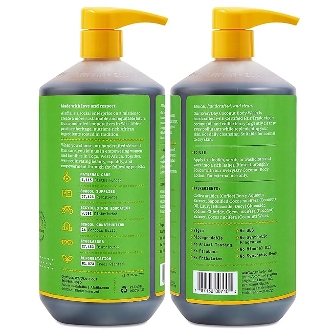 Alaffia Body Wash, Everyday Coconut, 2-Pack – Moisturizing Soap with Nourishing Coffee Berry Extract and Hydrating Water, Vegan and Cruelty-Free, 32 OZ Ea