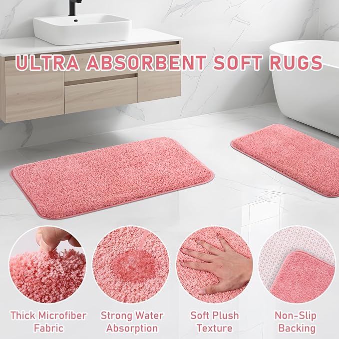 Bathroom Accessory Set - Bathroom Set, 27PC Bathroom Accessories Set, Pink Bathroom Sets with Shower Curtain and Rugs, Mini Trash Can, Toilet Brush, Trash Can & Soap Dispenser