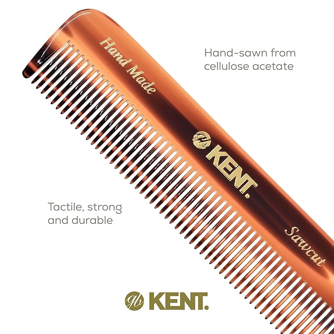Kent FOT Handmade Pocket Comb for Men, Women and Kids, All Fine Tooth Hair Comb Straightener for Everyday Grooming and Styling Hair, Beard and Mustache, Saw Cut and Hand Polished, Made in England