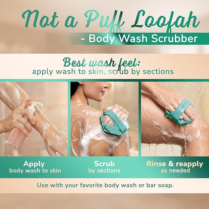 Silicone Body Scrubber – Gentle Exfoliating Shower Scrubber for Body & Bath, Silicone Shower Brush & Loofah Alternative – Non-Slip Silicone Body Brush, Quick Dry, Hygienic - Green