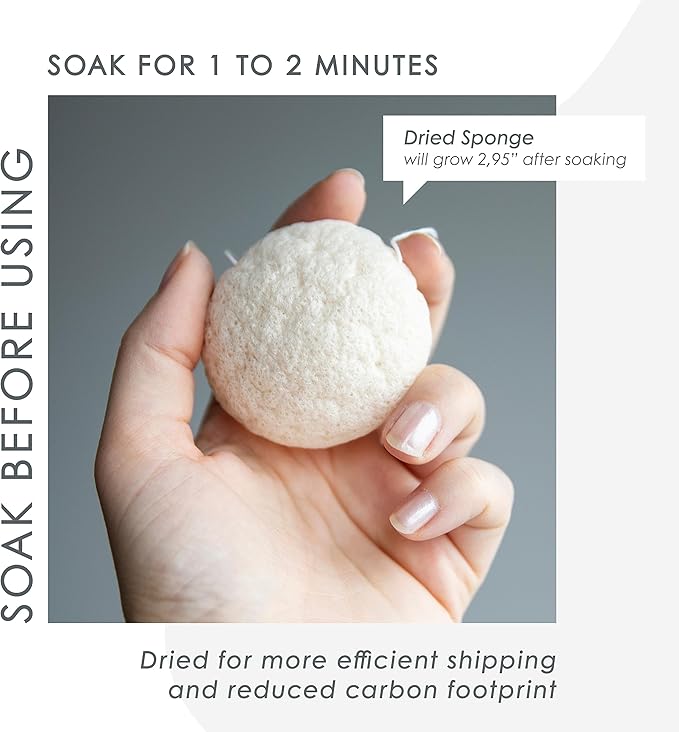 Konjac Sponge Face for Cleansing | Vegan + Microplastic Free | 100% Natural Plant Based | Non-Toxic | Sustainable Biodegradable | Eco-Friendly | Plastic Free Packaging
