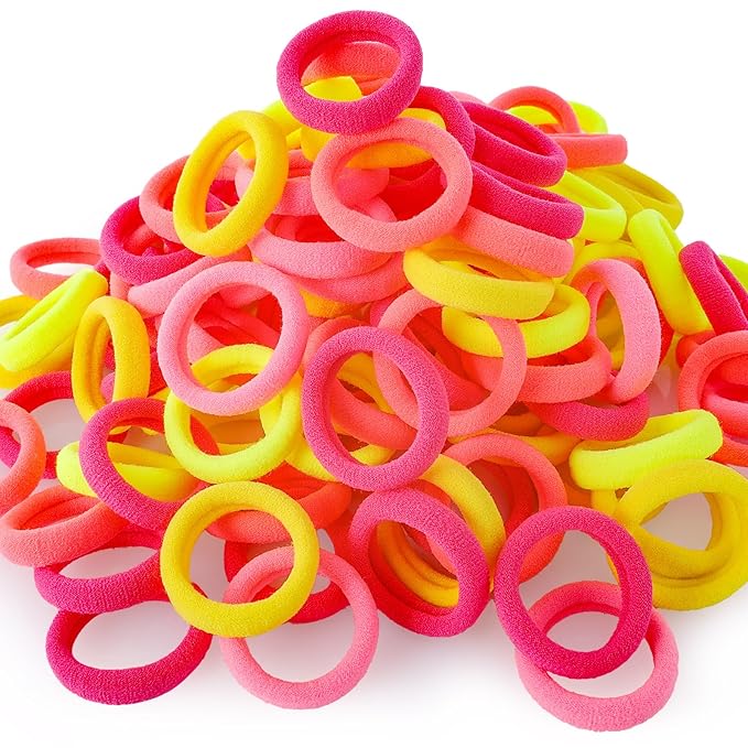 120 Pcs Baby Hair Ties, Cotton Toddler Hair Ties for Girls and Kids, Multicolor Small Seamless Hair Bands Elastic Ponytail Holders(Pink+Yellow)