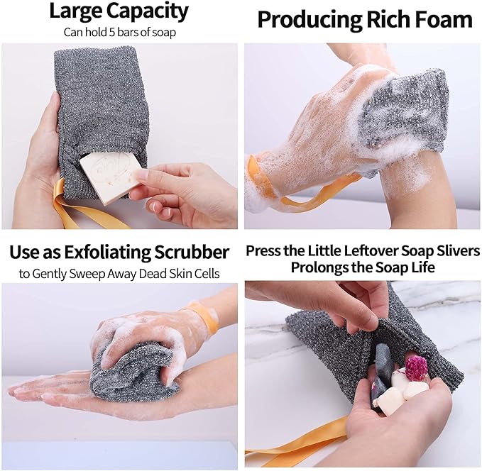6-Pack Soap Pocket Exfoliating Soap Saver Pouch, Body Scrubber Rough Sponge Exfoliator for Bath or Shower, Gray Mesh Bar Soap Foam Lather Pouch