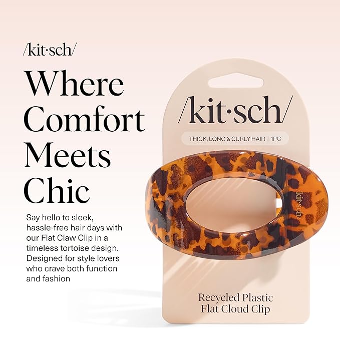 Kitsch Large Flat Claw Clips for Women - Stylish Flat Hair Clips, Strong Hold for Thick & Fine Hair | Non-Slip for Secure, Comfortable All-Day Wear | Ideal Gifts for Women - Tortoise Design