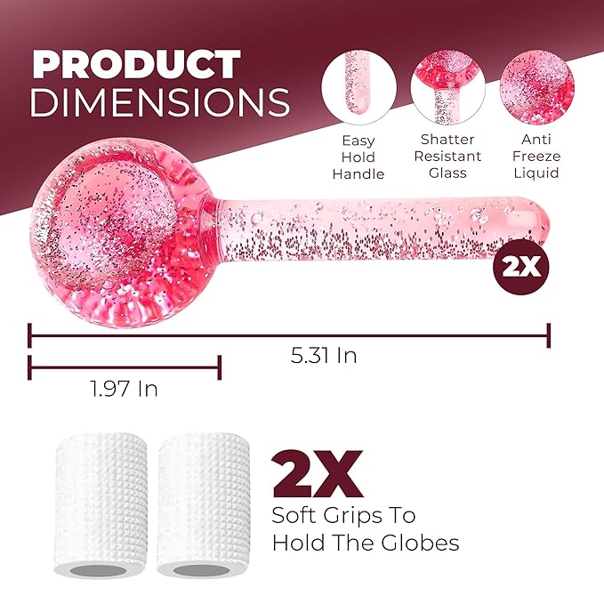 Ice Globes for Face 2Pcs–Enhancing Daily Beauty with Ice Globes for Facials, Skin Tightening & Anti-Aging–Perfect Ice Globes for Reduction of Puffiness & Wrinkles of Face, Neck & Eyes–Pink