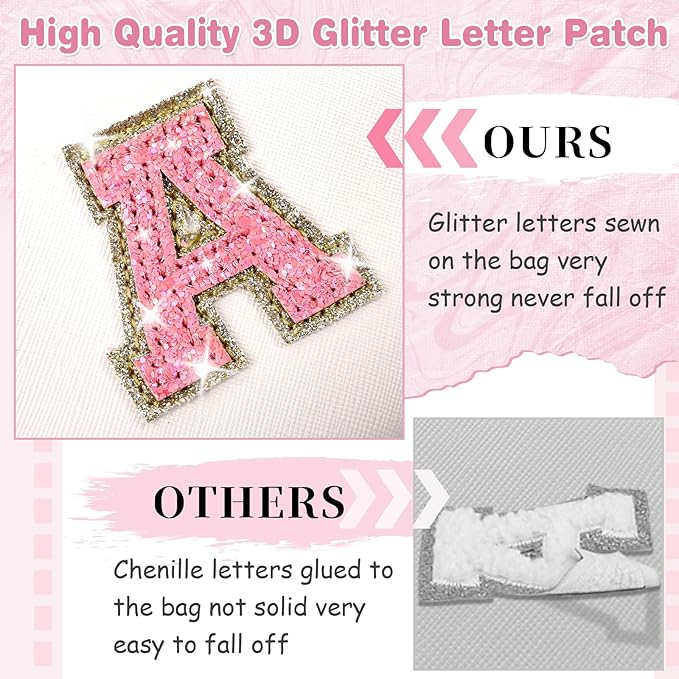 Small Initial Patch Makeup Bag Personalized Gifts Make Up Bag,White Cute PU Leather Glitter Letter Cosmetic Bag with Zipper,Trendy Portable Travel Toiletry Pouch,Preppy Stuff for Teen Girls Women I