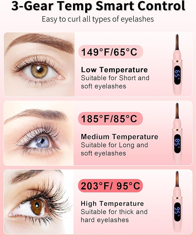 Heated Eyelash Curlers - Eye Lash Curler Heat - Mini Electric Eyelash Curler with LED Display 3 Temp Settings USB Rechargeable Natural Curling 24H Long Lasting for Women Makeup Tools Gifts