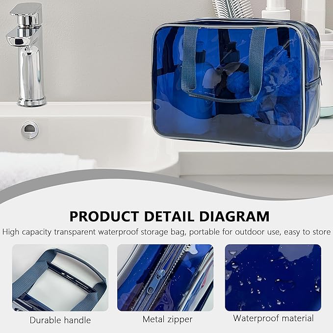 PVC Clear Pure Color Transparent Large Zipper Cosmetic Pouch Travel Makeup Cosmetic Bag with Handle for Travel Bathroom Toiletry Organizer (A23014-101-23)