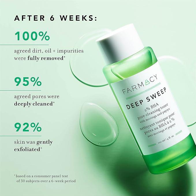 Farmacy 2% Salicylic Acid Toner for Face - Deep Sweep BHA Liquid Exfoliant + Pore Cleaner - Controls Oil, Gently Exfoliates + Refines Pores - Skin Care for Combo, Oily + Blemish-Prone Skin - (120ml)