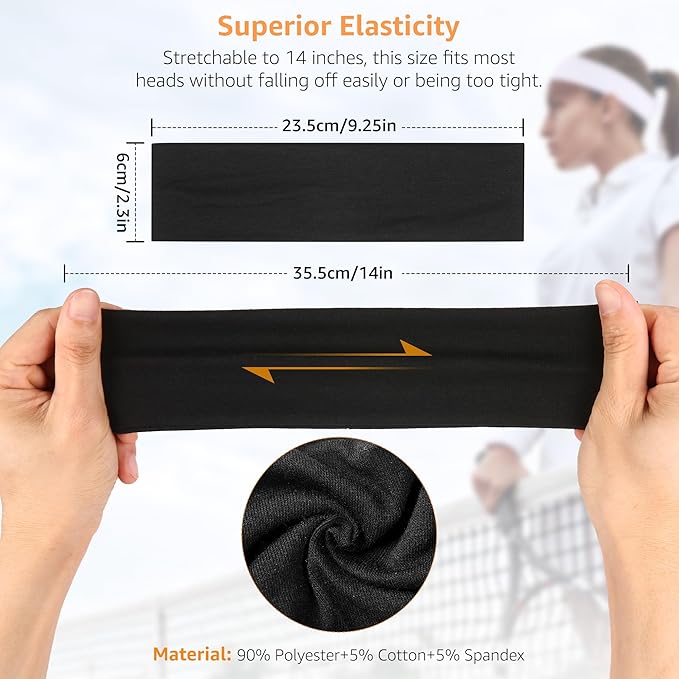Headbands for Women, Stretchy Non Slip Soft Cotton Cloth Hair Bands for Sports, Workout, Yoga and Running, 7pcs