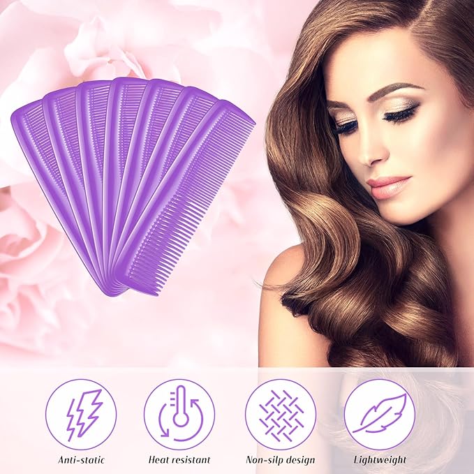 50 Pcs Pocket Combs for Men 5 Inch Cutting with Wide and Fine Teeth Plastic Professional Barber Haircut Small Anti Static Combs for Women Grooming Accessories for Beard(Purple)