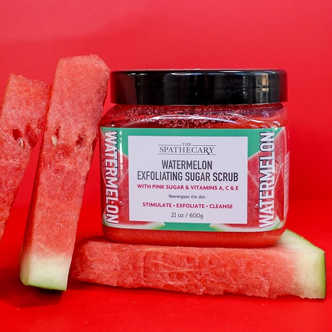 Watermelon Sugar Scrub - Exfoliating & Hydrating Body Scrub With Pink Sugar and Vitamins A,C, & E to Help Reenergize, Smooth, & Stimulate Skin, Body Care Exfoliator & Cleanser, 21 oz