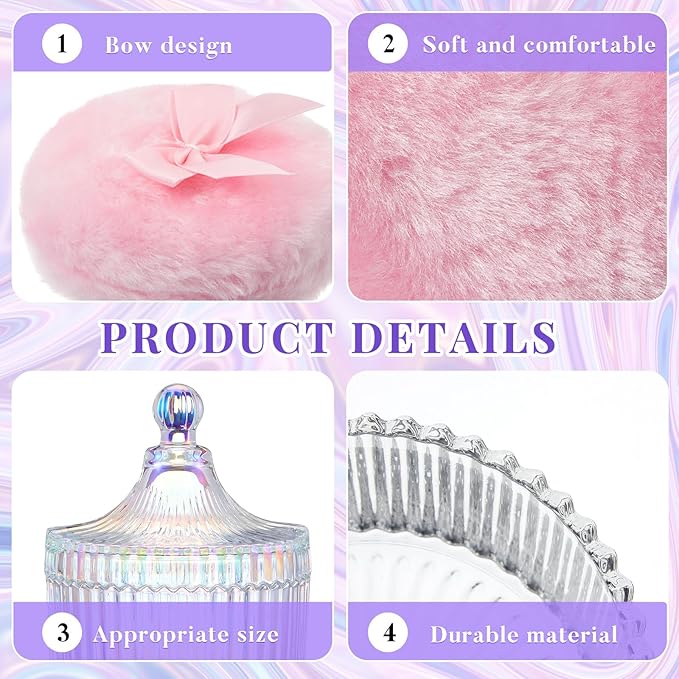 Tioncy 4 Pcs Large Body Powder Puff and Container Extra Large Body Powder Puff Dish Soft Washable Reusable Fluffy Makeup Sponge Wet Dry(Simple,Dazzling and Clear)