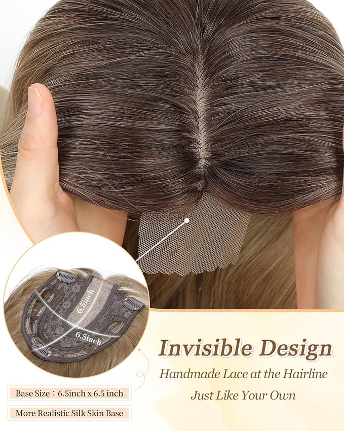 PANEWAY Hair Topper 16 Inch Wavy Synthetic Clip-In Topper for Women Natural Looking Voluminous Hairpiece for Thinning Hair, Lightweight & Breathable
