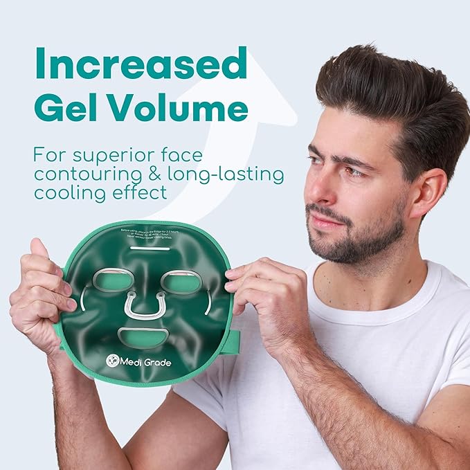 Medi Grade Cooling Ice Face Mask and Cooling Eye Mask for Puffy Eyes & Migraine Relief - Self Care Face Ice Pack with ChillGel Face Ice Mask Technology - Cooling Face Mask, Eye Pads and Bag