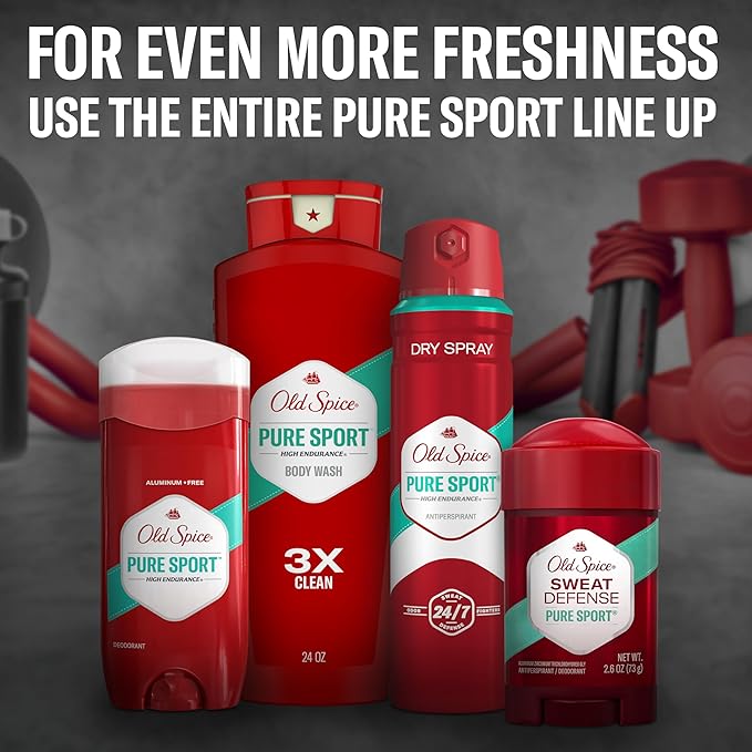 Old Spice Refreshing Body Wash for Men, High Endurance, 3X Defense, 24/7 Shower Fresh with Long Lasting Scent, Pure Sport Scent, 24 oz (Pack of 2)