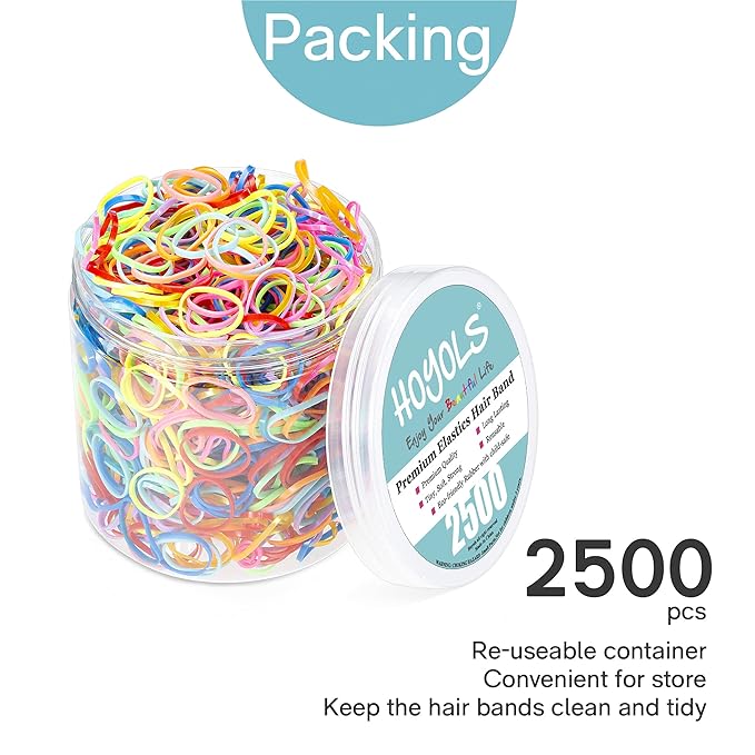 HOYOLS Mixed Color Elastic Hair Bands, 2500 Small Rubber Bands Braids for Girls Kids Women Non-Slip Tiny Soft Hair Ties Accessories Value Pack TPR