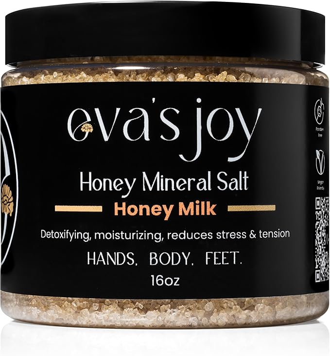 Eva's Joy Honey Milk Mineral Bath and Foot Soak, Made with Epsom Salt Crystals for Relaxation & Soft Skin, Oil-Free, Nourishing, Comforting Soak, 16 oz