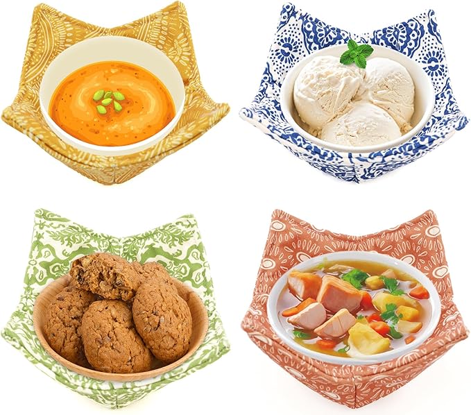 Cotton Microwavable Bowl Cozy, Microwave-Safe Hot Bowl Holders, Soup Bowl Cozy Bowl Hot Pads (A)