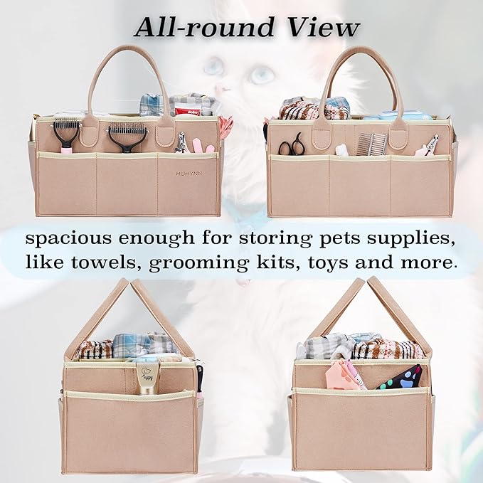 Pet Grooming Tote Bag, Dog Grooming Supplies Organizer Bag, Dog Grooming Bag for Travel Outdoor(BAG ONLY) (Khaki)