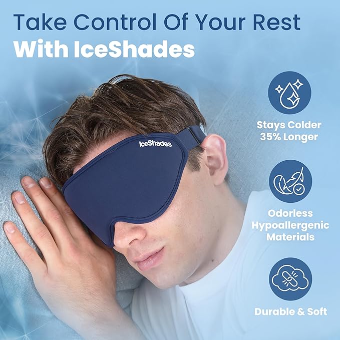 IceShades Cooling Gel Eye Mask for Migraine Relief, Tension & Hangover Migraine Mask, Cold Compress for Headache Dark Circles Tired Puffy Eyes, Reusable Ice Pack for Sleeping, Blue