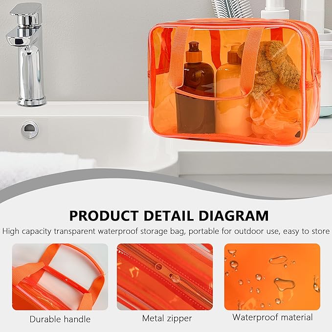 PVC Clear Pure Color Transparent Large Zipper Cosmetic Pouch Travel Makeup Cosmetic Bag with Handle for Travel Bathroom Toiletry Organizer (A23014-101-2)