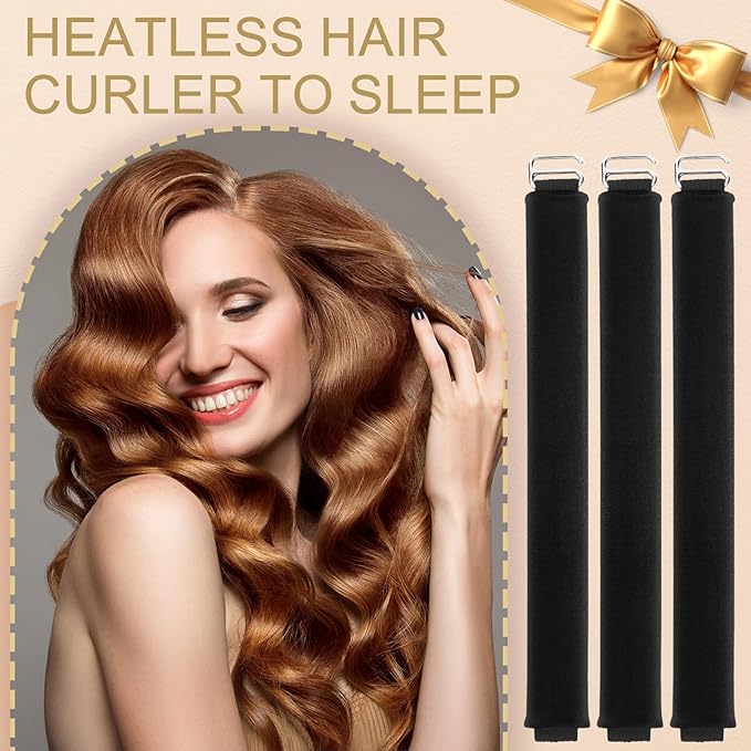 Heatless Curling Kit: Curling Rod, Headband Curler, Ribbon with Hook - Easy to Use for Overnight Curl Styling (2Pcs)