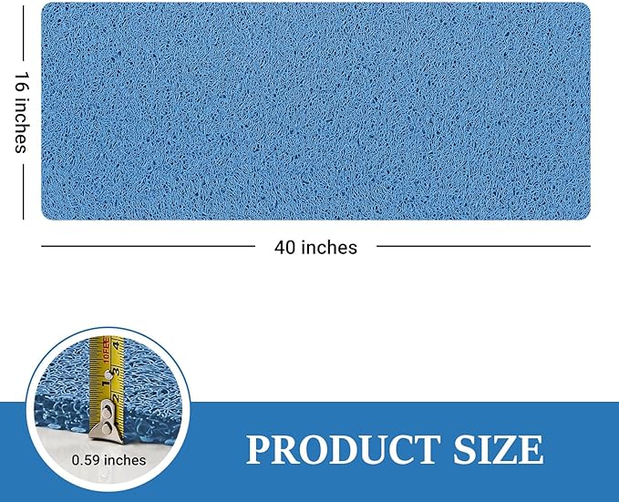 LuxStep Shower Mat Bathtub Mat,40x16 inch, Non-Slip Bath Mat with Drain, Quick Drying PVC Loofah Bathmat for Tub,Shower,Bathroom,Lake Blue