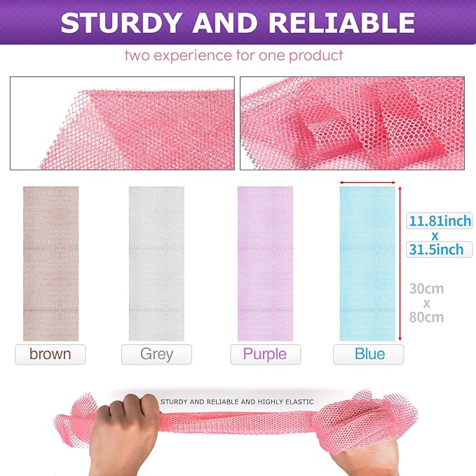 4 Pieces African Bath Sponge African Net Long Net Bath Sponge Enjoy Luxurious Exfoliation, Deep Cleansing, and Silky Smooth Skin Every Day(Brown, Blue, Purple,Grey)