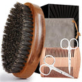 Walnut Wood Grooming Set for Men: Boar Bristle Brush, Beard Comb, Mustache Scissors, and Travel Bag
