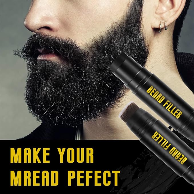 NewBang Beard Filler, 2-in-1 Filling Stick and Brush for Men, Waterproof Long-Lasting Natural Finish, Enhances Facial Hair and Moustache Makeup - Black